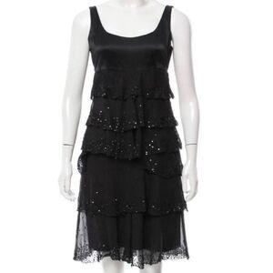 Diane VonFurstenberg Silk Tiered Sequin Tiara Cocktail Dress Size 4 Black